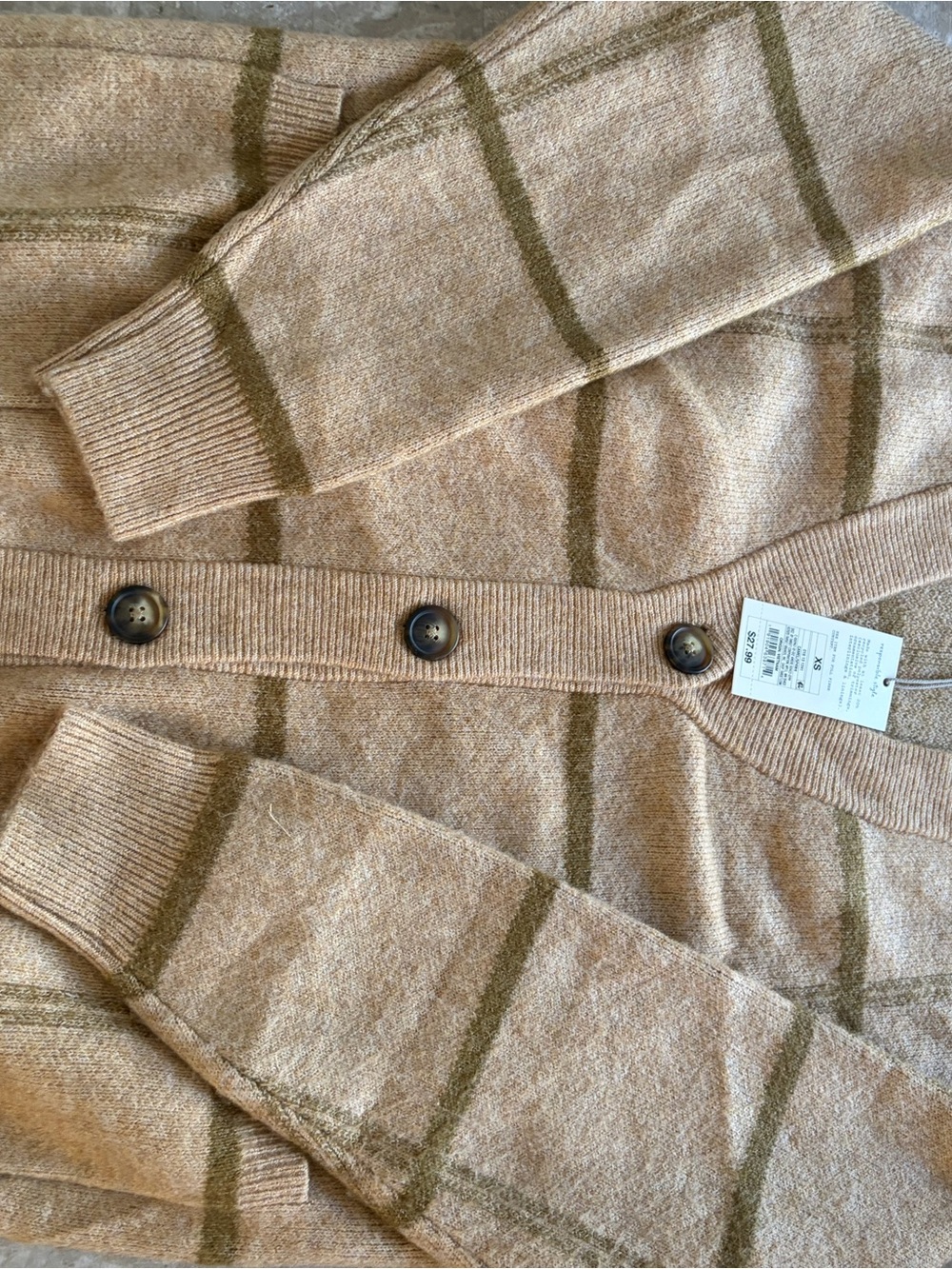 a new day Beige and Olive Striped Button Cardigan